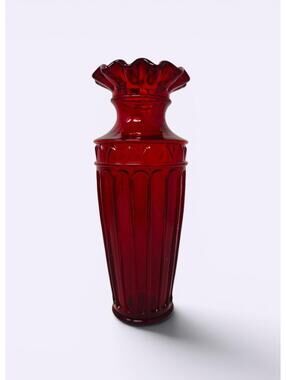 Vintage Fenton Yenowine Column & Arch Cranberry Glass Vase Ruffled Rim 7"